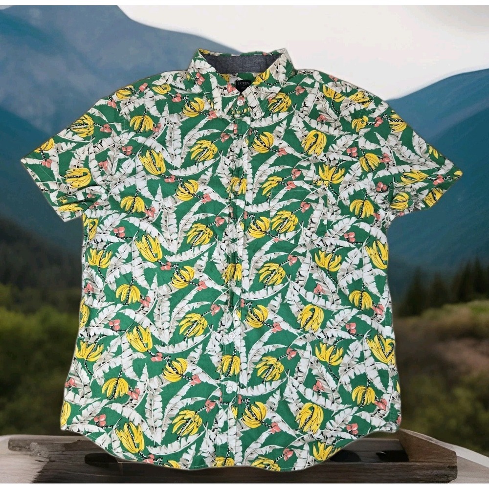 J Crew Shirt Mens XL Green Hawaiian Short Sleeve Button‎ Up